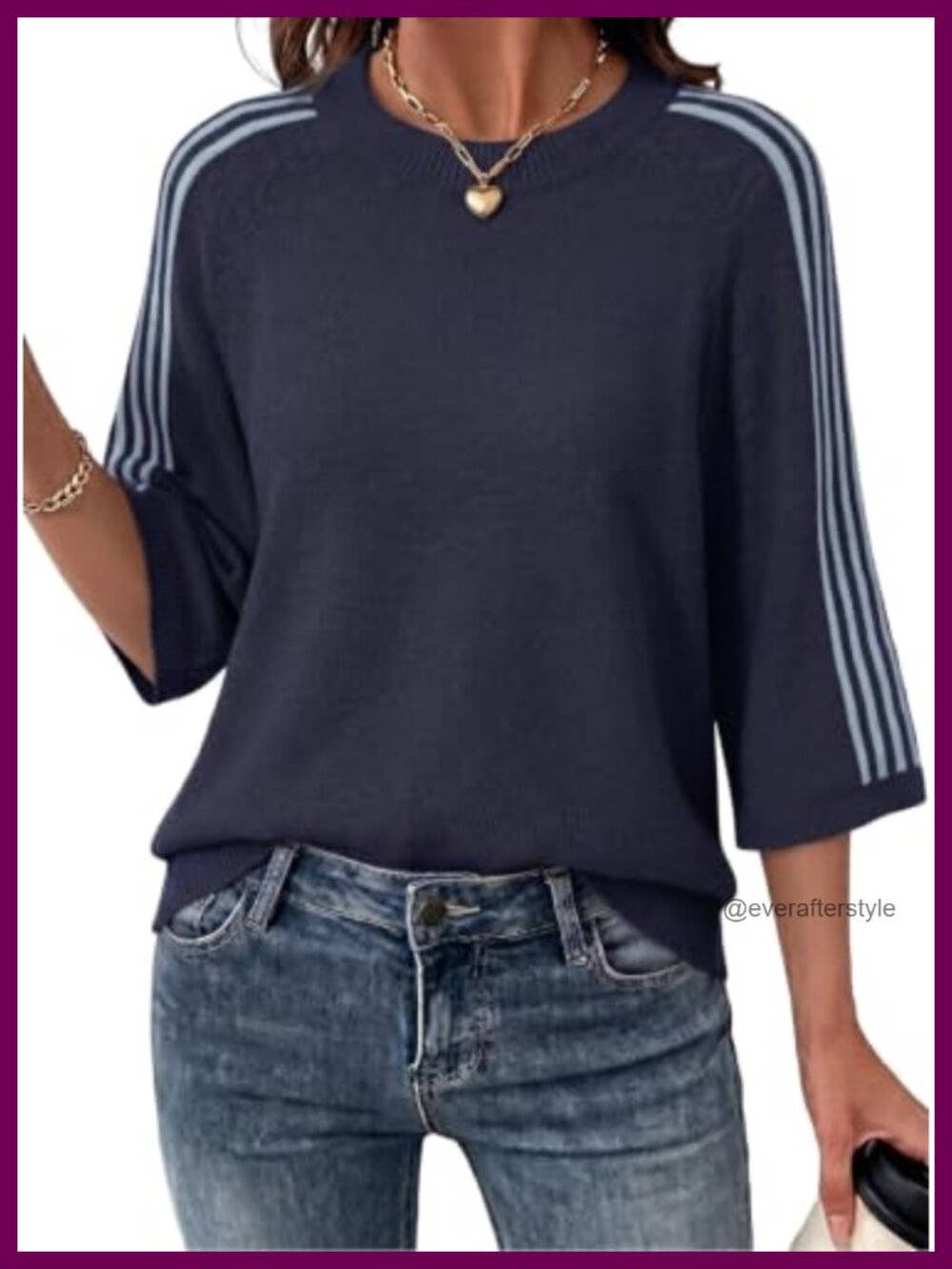 Oversized Cropped 3/4 Sleeve Knit Sweater Women Crew Neck Pullover Soft Stretch